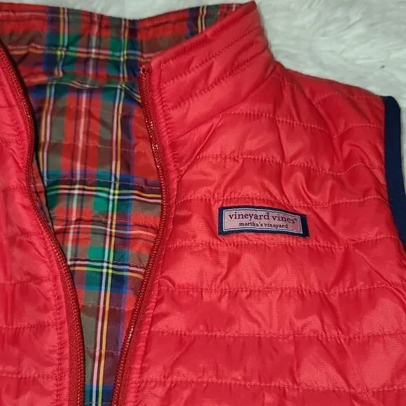 Kids Vineyard Vines Reversible Plaid Vest, Red  Size Large, 14 - Picture 5 of 9